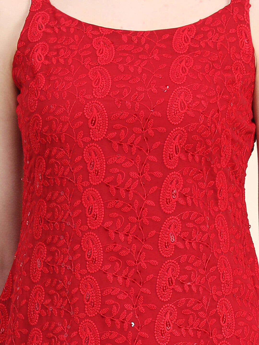 Kalini Paisley Embroidered Sequinned Chikankari Georgette Kurta | Swadesiicart