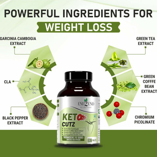 End2End Nutrition Keto Cutz Fat Burner For Weight Loss Tablets | Swadesiicart