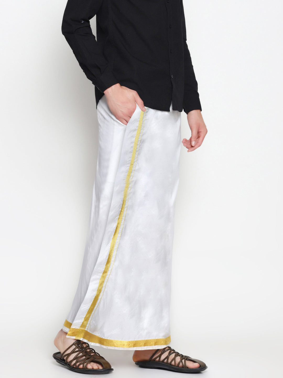 Sethukrishna Men White Double Layer Readymade Dhoti With Pocket | Swadesiicart