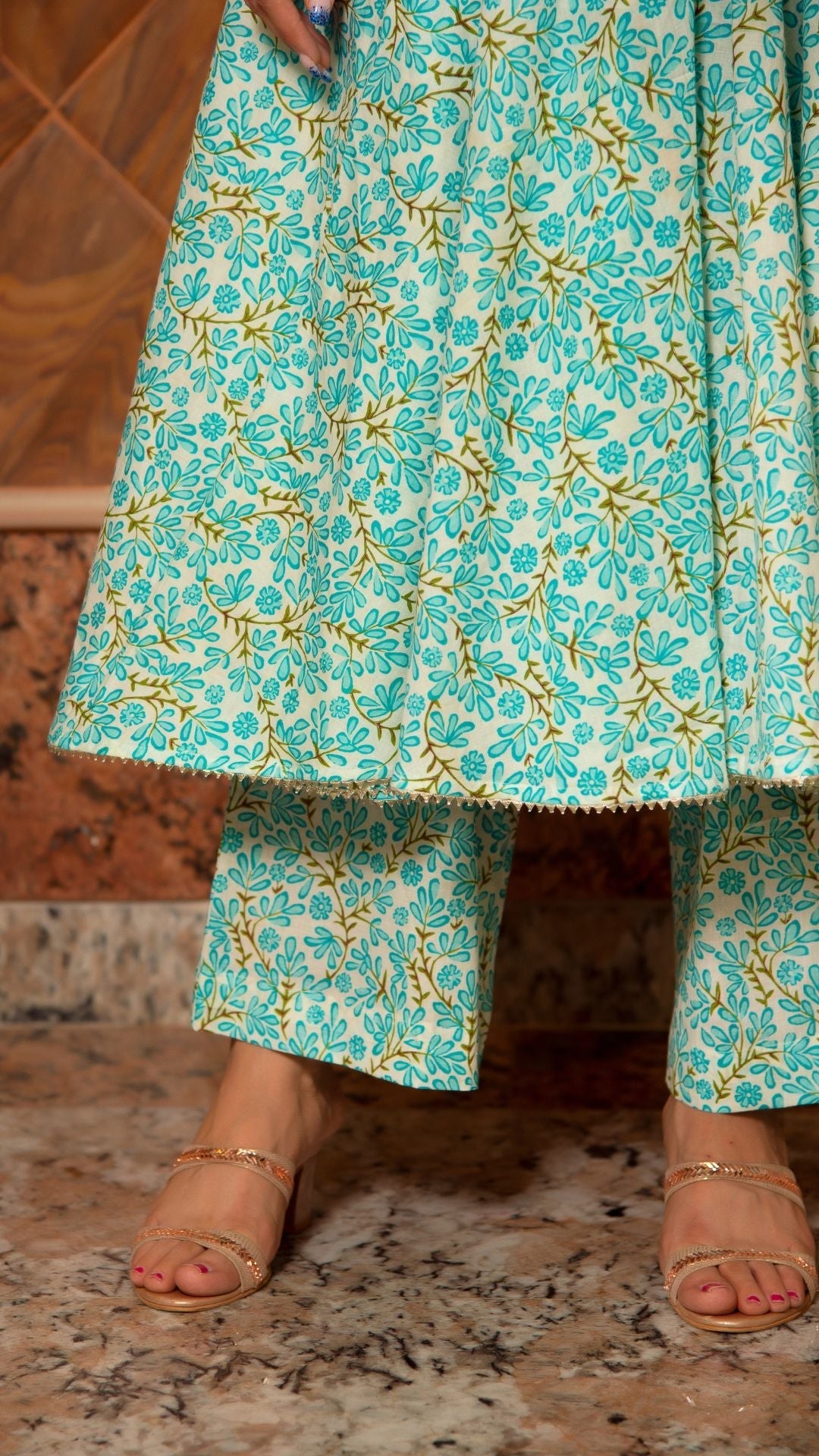 Pomcha Jaipur Noor Blue Cotton Angrakha Set | Swadesiicart