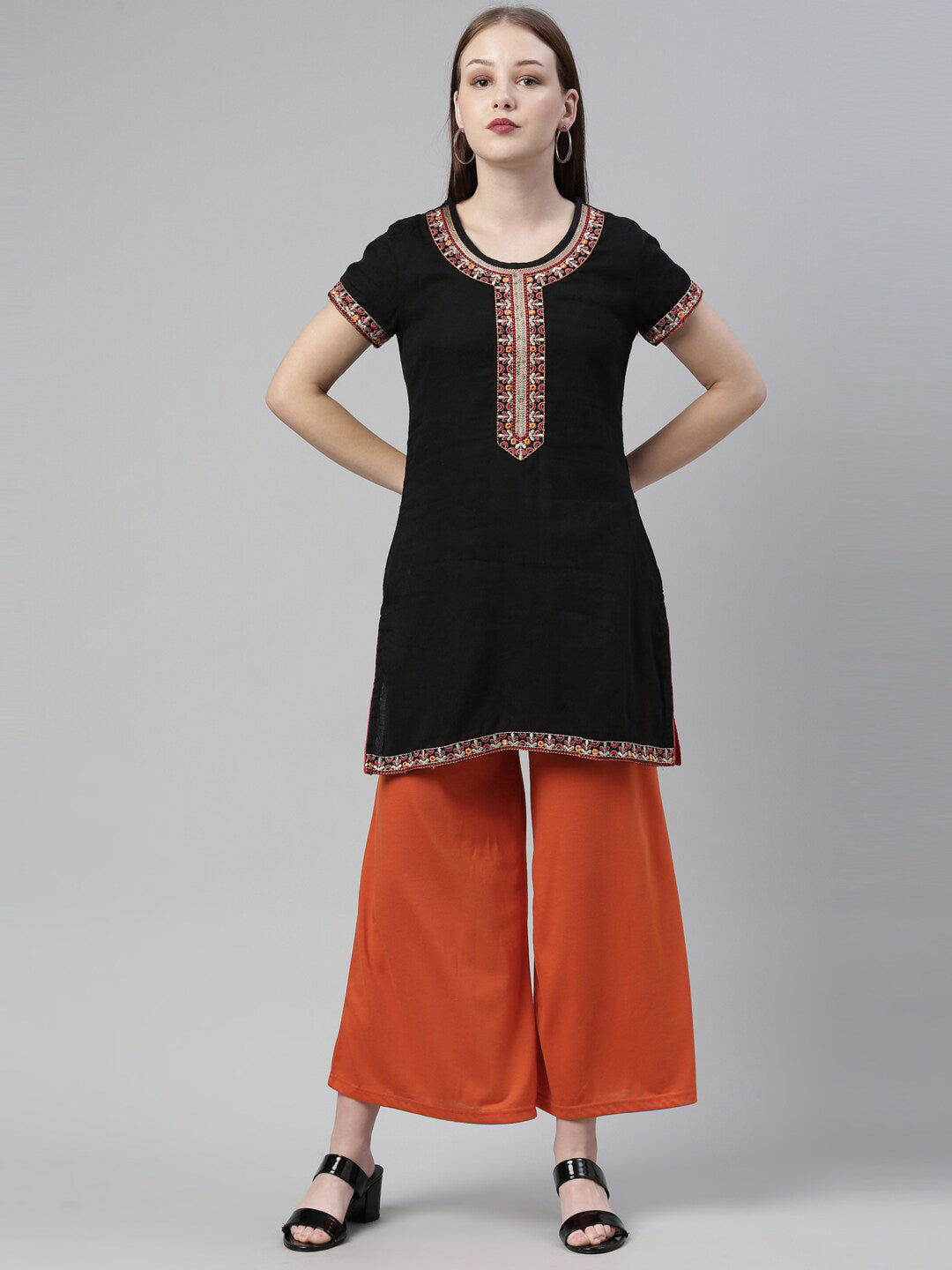 Souchii Women Orange Knitted Palazzo - Swadesiicart
