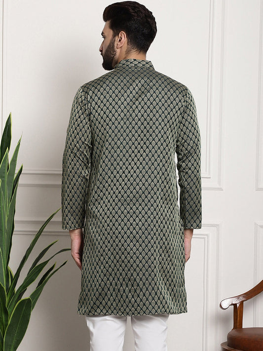 Sojanya Band Collar Ethnic Motifs Woven Design Kurta | Swadesiicart