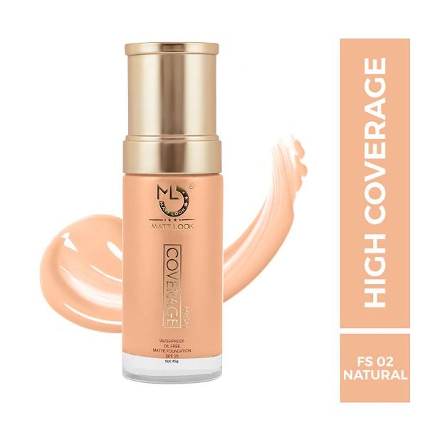 Matt Look High Coverage Waterproof Oil Free Matte SPF 25 Foundation - Natural - Swadesiicart