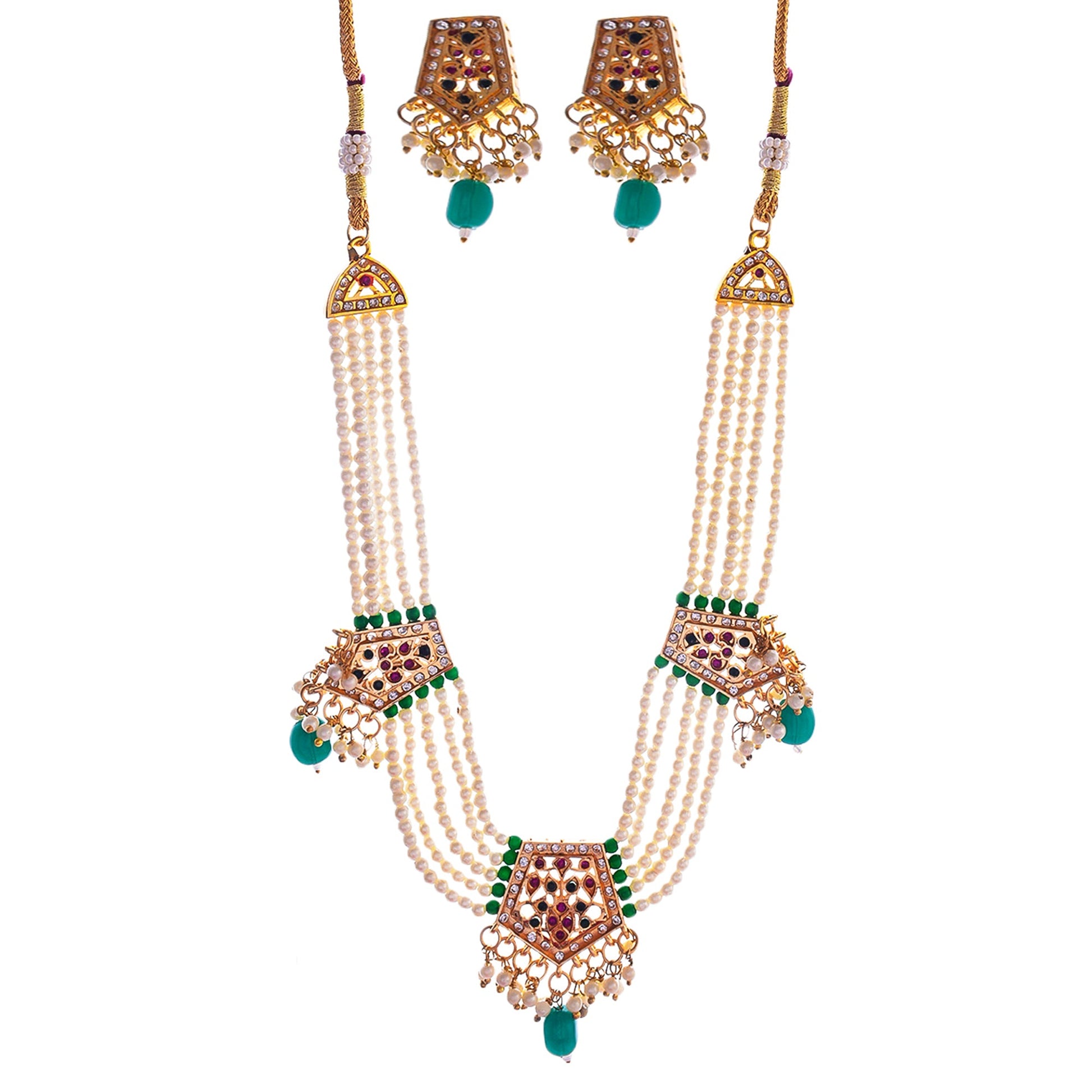Gold-Polished Alloy Pearl Choker Set With Jadau Kundan Work Motifs - The Pari | Swadesiicart
