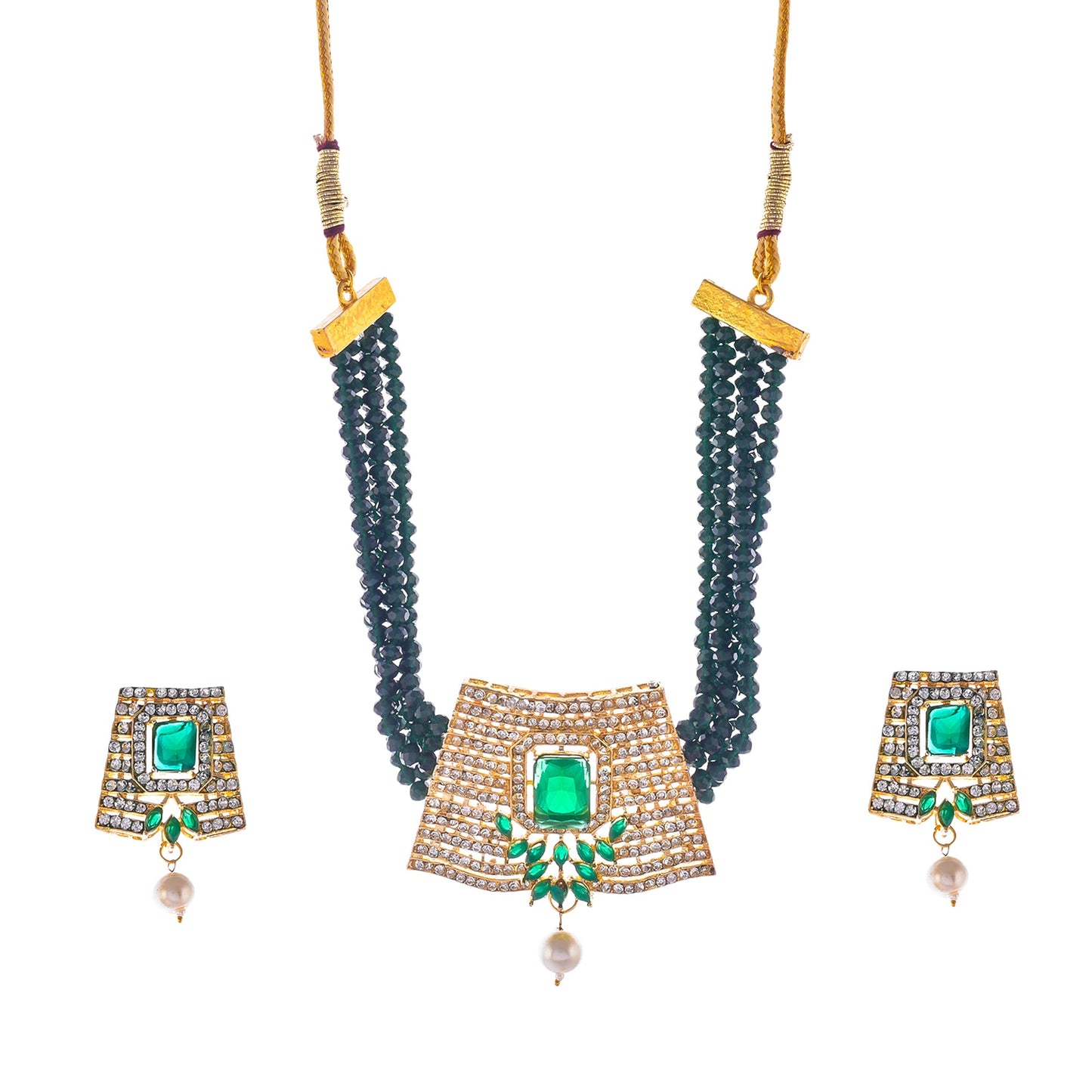 Gold-Polished Alloy Crystal Chain & American Diamond Choker Necklace - The Pari | Swadesiicart