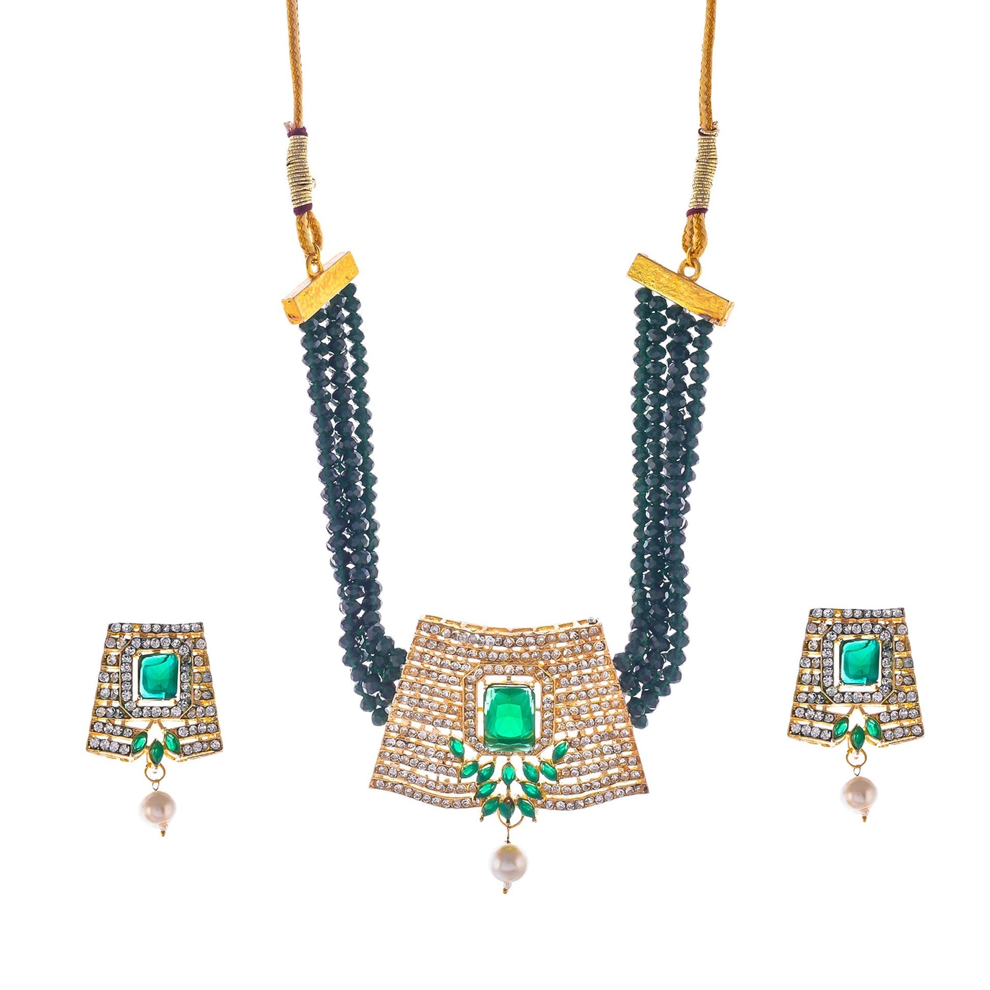 Gold-Polished Alloy Crystal Chain & American Diamond Choker Necklace - The Pari | Swadesiicart