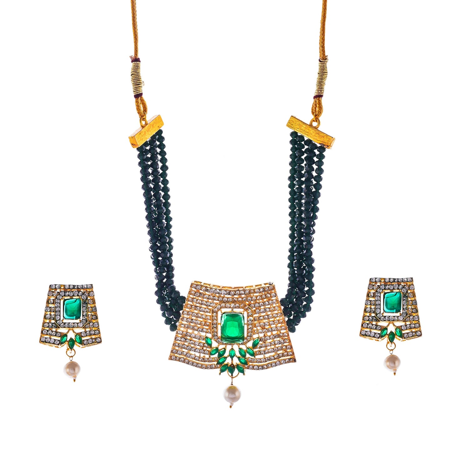 Gold-Polished Alloy Crystal Chain & American Diamond Choker Necklace - The Pari | Swadesiicart