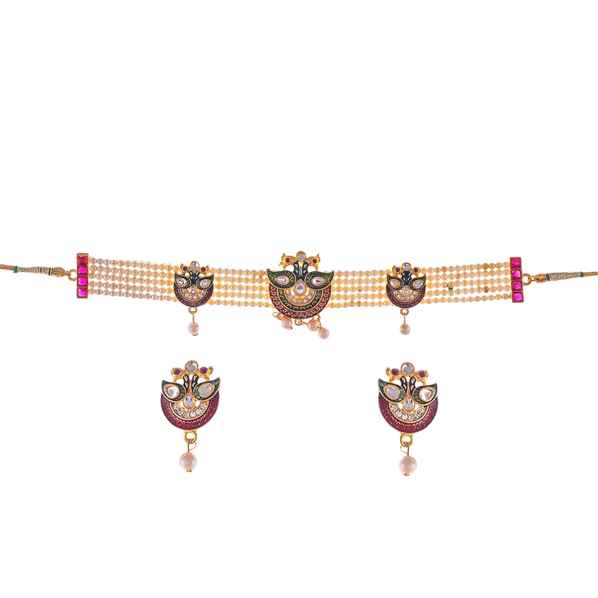 Gold-Polished Alloy Designer Peacock Choker Necklace Set - The Pari | Swadesiicart