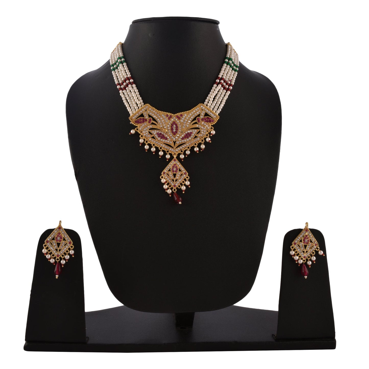 Gold-Polished Alloy Jadau Polki Studded Pearl Mala Necklace Set - The Pari - Swadesiicart