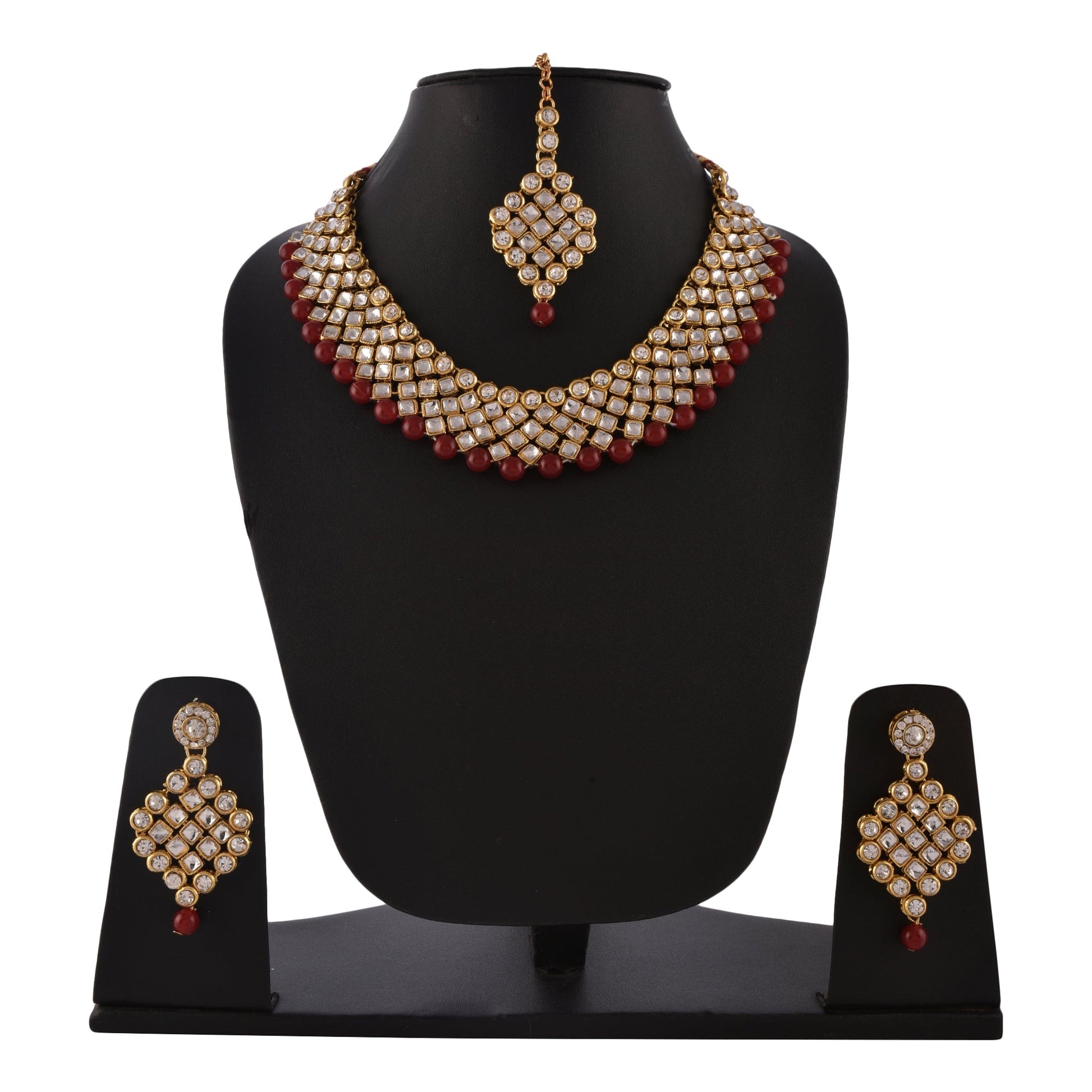 Gold-Polished Alloy Mehrron Kundan Choker Necklace Set With Maangtika - The Pari | Swadesiicart
