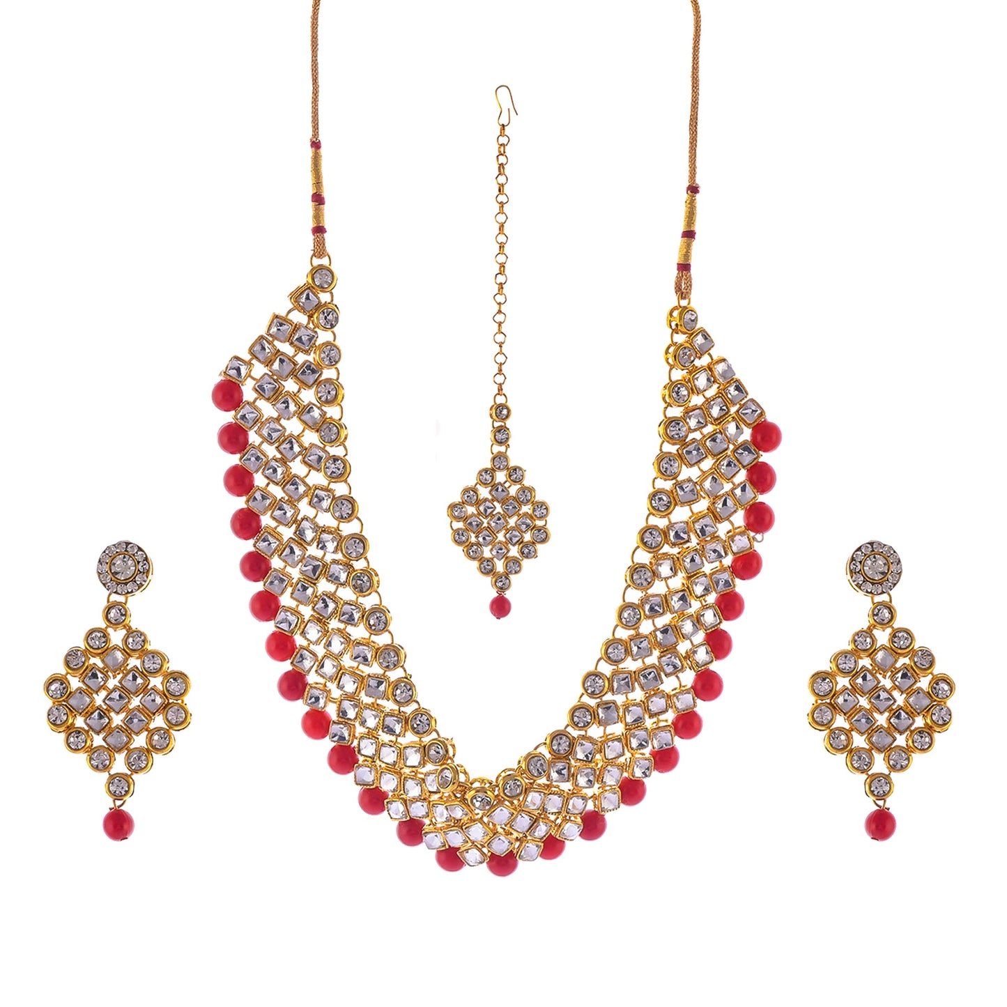 Gold-Polished Alloy Mehrron Kundan Choker Necklace Set With Maangtika - The Pari | Swadesiicart