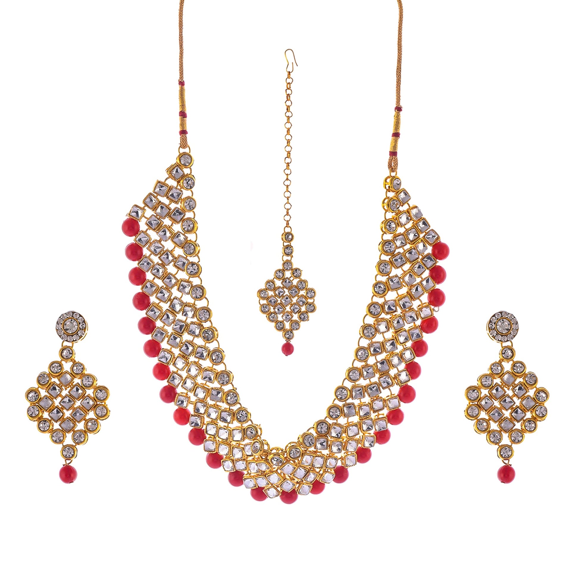 Gold-Polished Alloy Mehrron Kundan Choker Necklace Set With Maangtika - The Pari | Swadesiicart