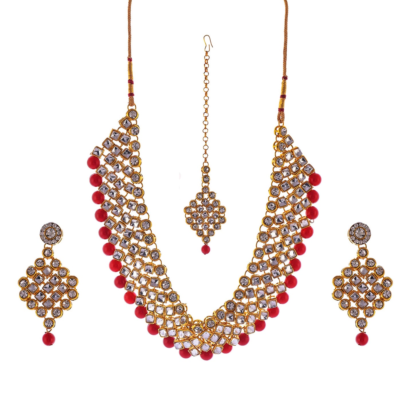 Gold-Polished Alloy Mehrron Kundan Choker Necklace Set With Maangtika - The Pari | Swadesiicart