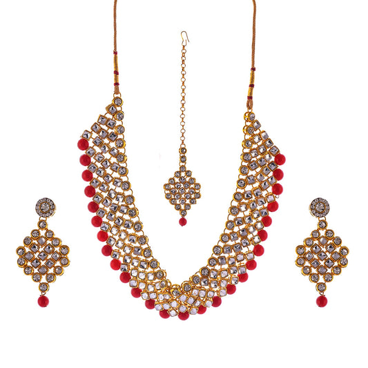 Gold-Polished Alloy Mehrron Kundan Choker Necklace Set With Maangtika - The Pari | Swadesiicart