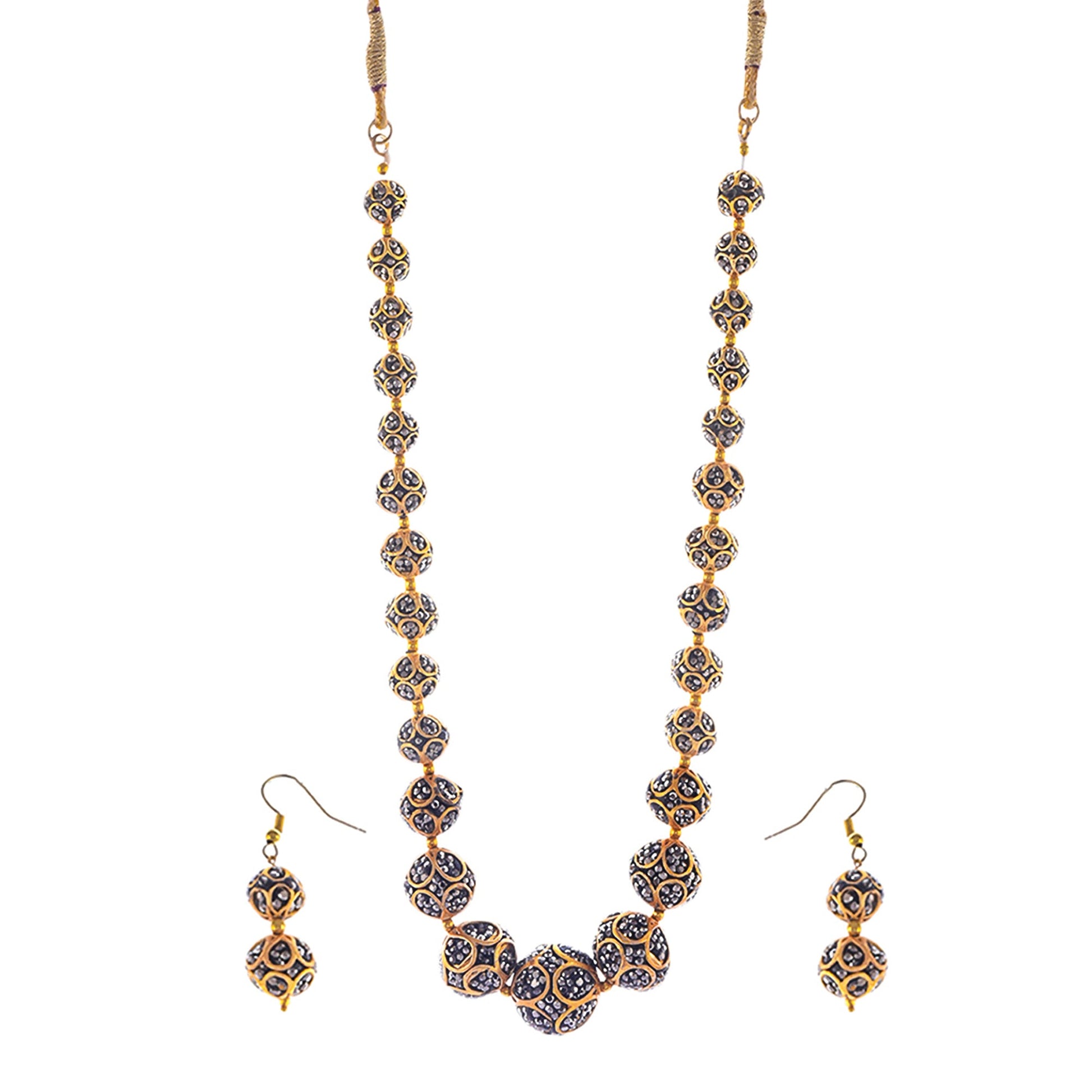 Gold-Polished Alloy Victorian Look Classy Mala Necklace With Earrings - The Pari - Swadesiicart