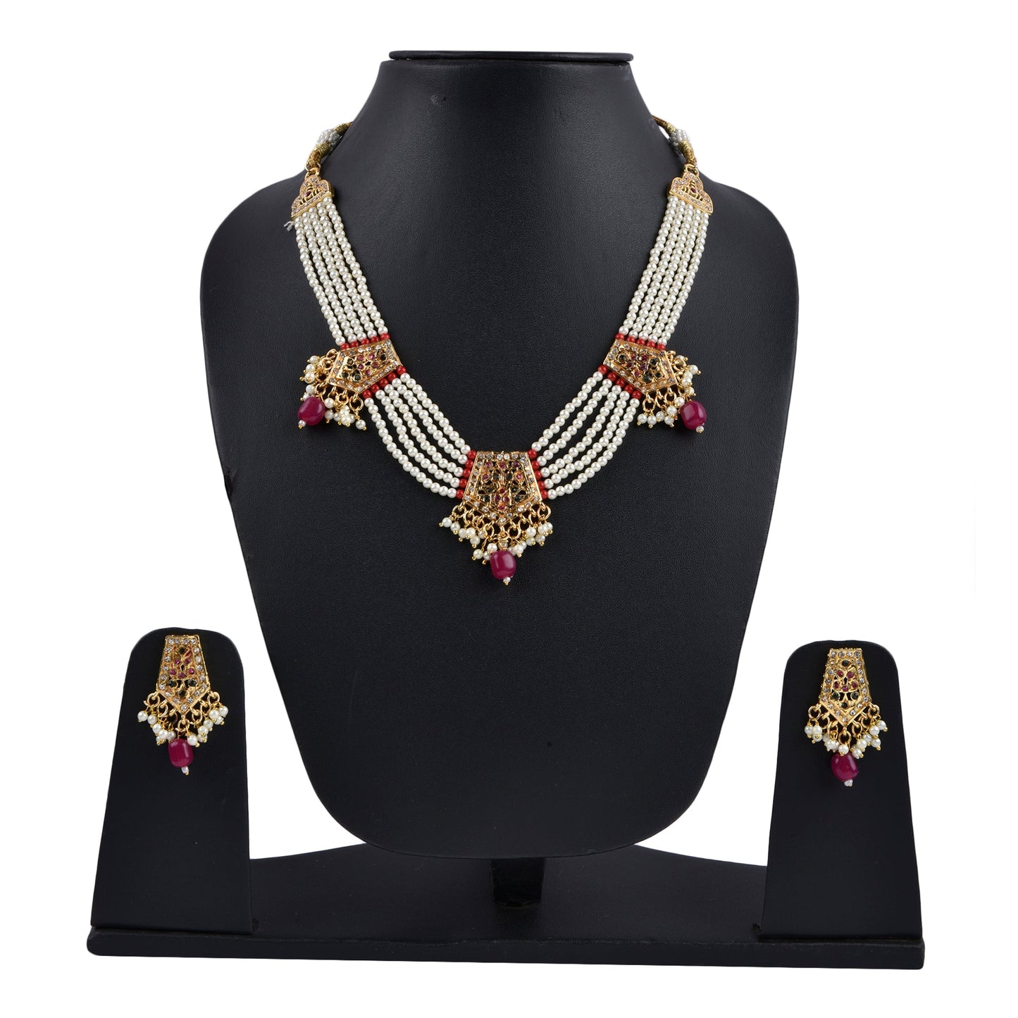 Gold-Polished Alloy Pearl Choker Set With Jadau Kundan Work Motifs - The Pari | Swadesiicart