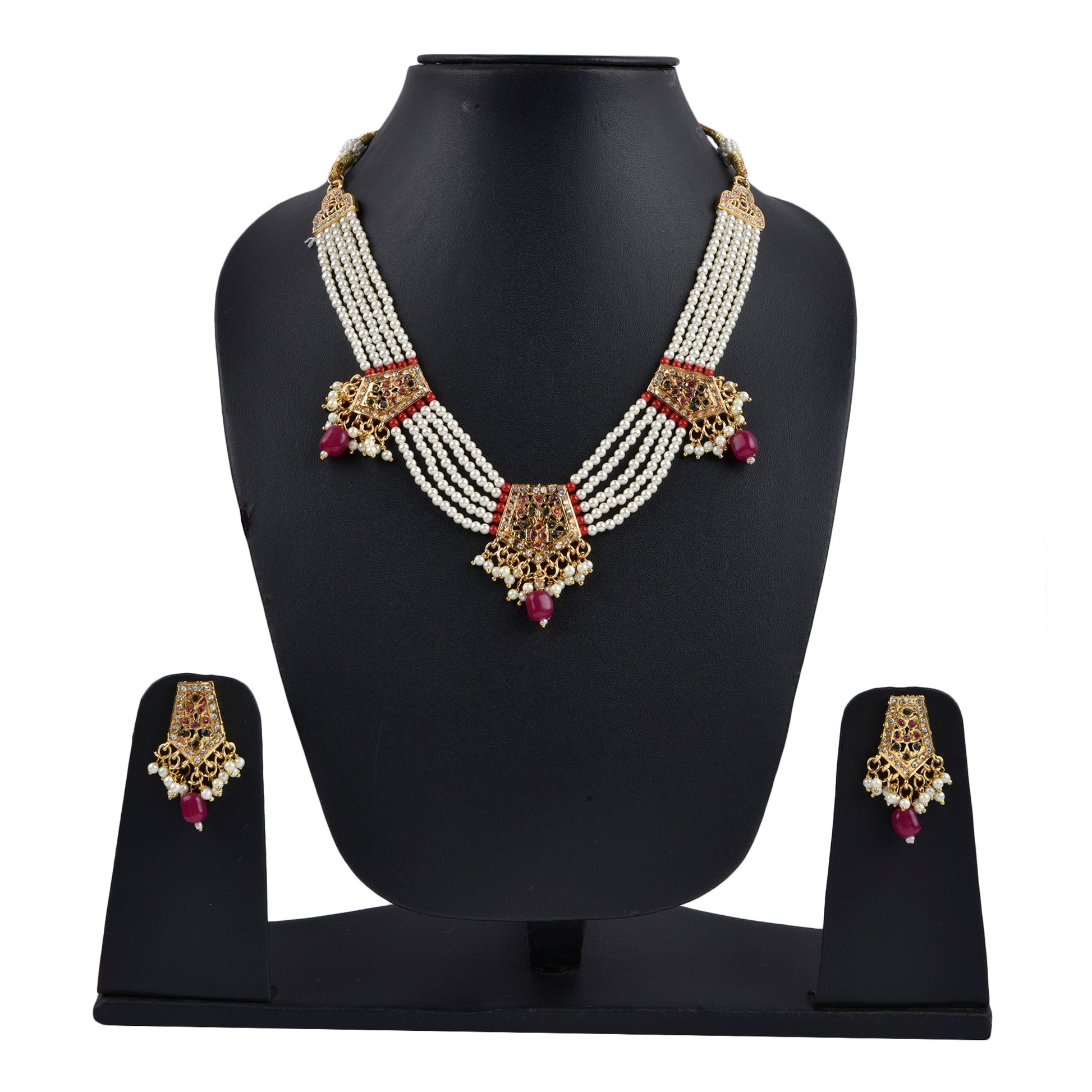 Gold-Polished Alloy Pearl Choker Set With Jadau Kundan Work Motifs - The Pari | Swadesiicart