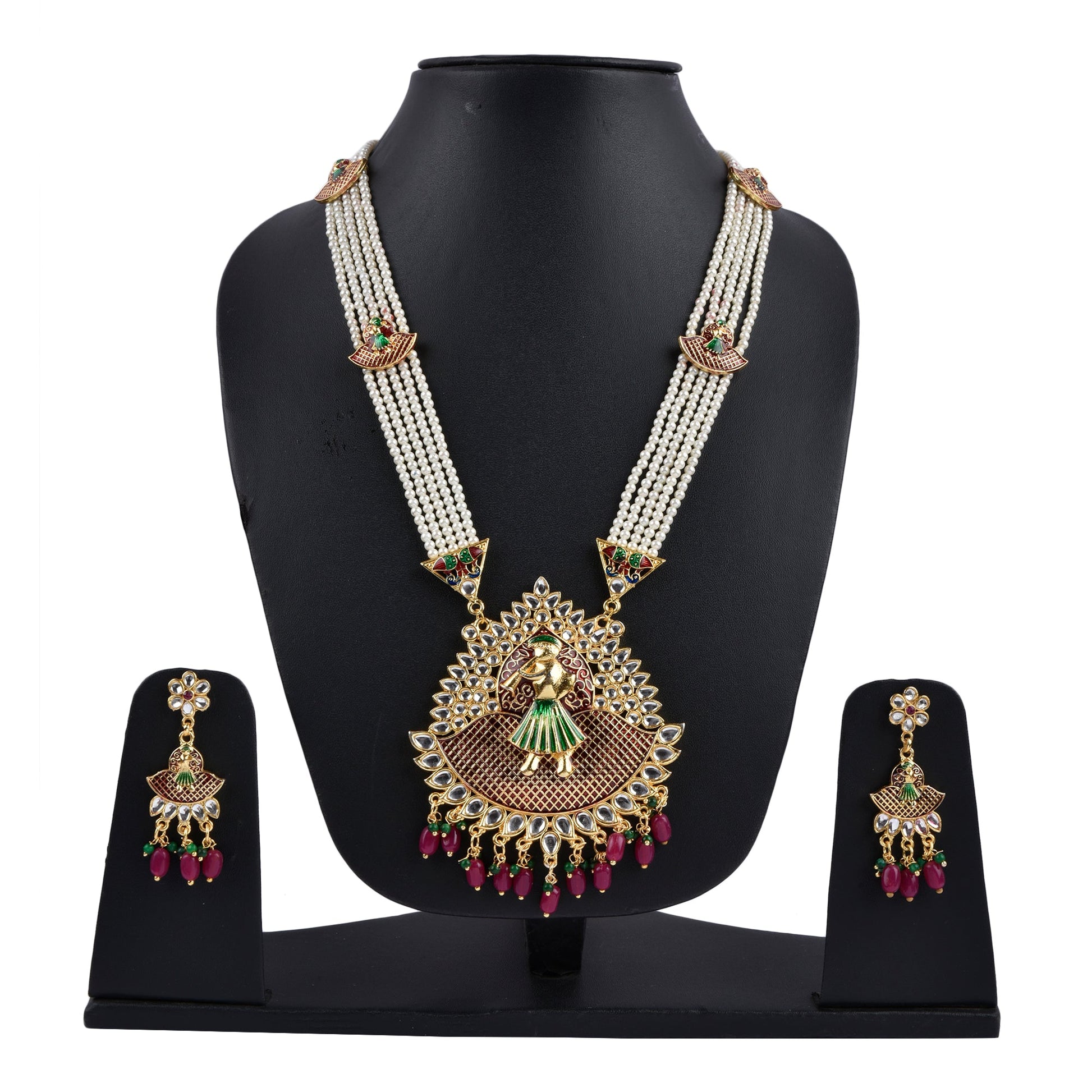 Gold-Polished Alloy Long Pearl Rani Haar With Designer Pendant - The Pari | Swadesiicart