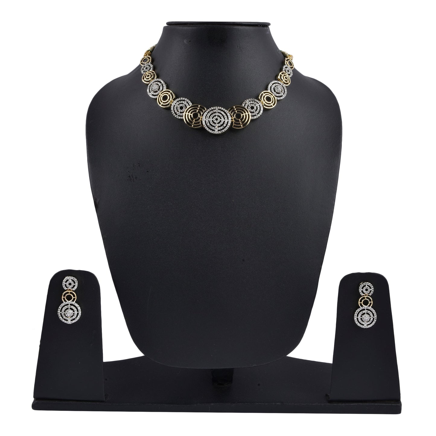Rhodium-Plated Alloy Dual Tone Ad Neckalce With Earrings - The Pari - Swadesiicart