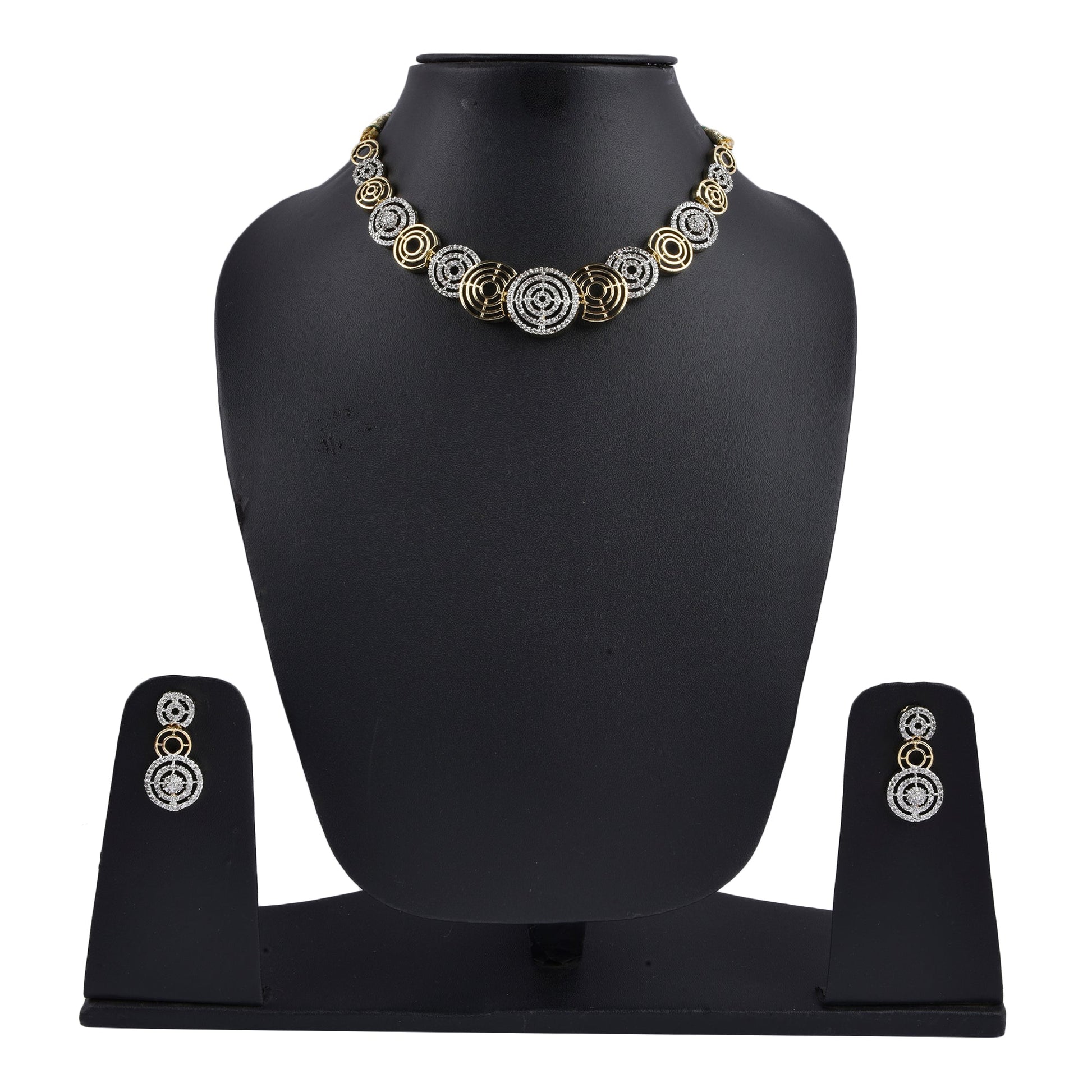 Rhodium-Plated Alloy Dual Tone Ad Neckalce With Earrings - The Pari - Swadesiicart