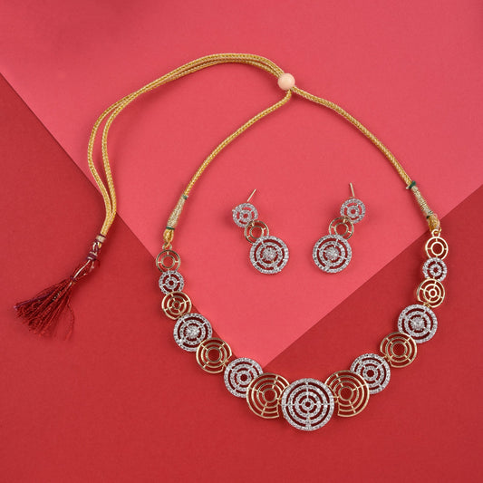 Rhodium-Plated Alloy Dual Tone Ad Neckalce With Earrings - The Pari - The Pari - Dinesh Associates