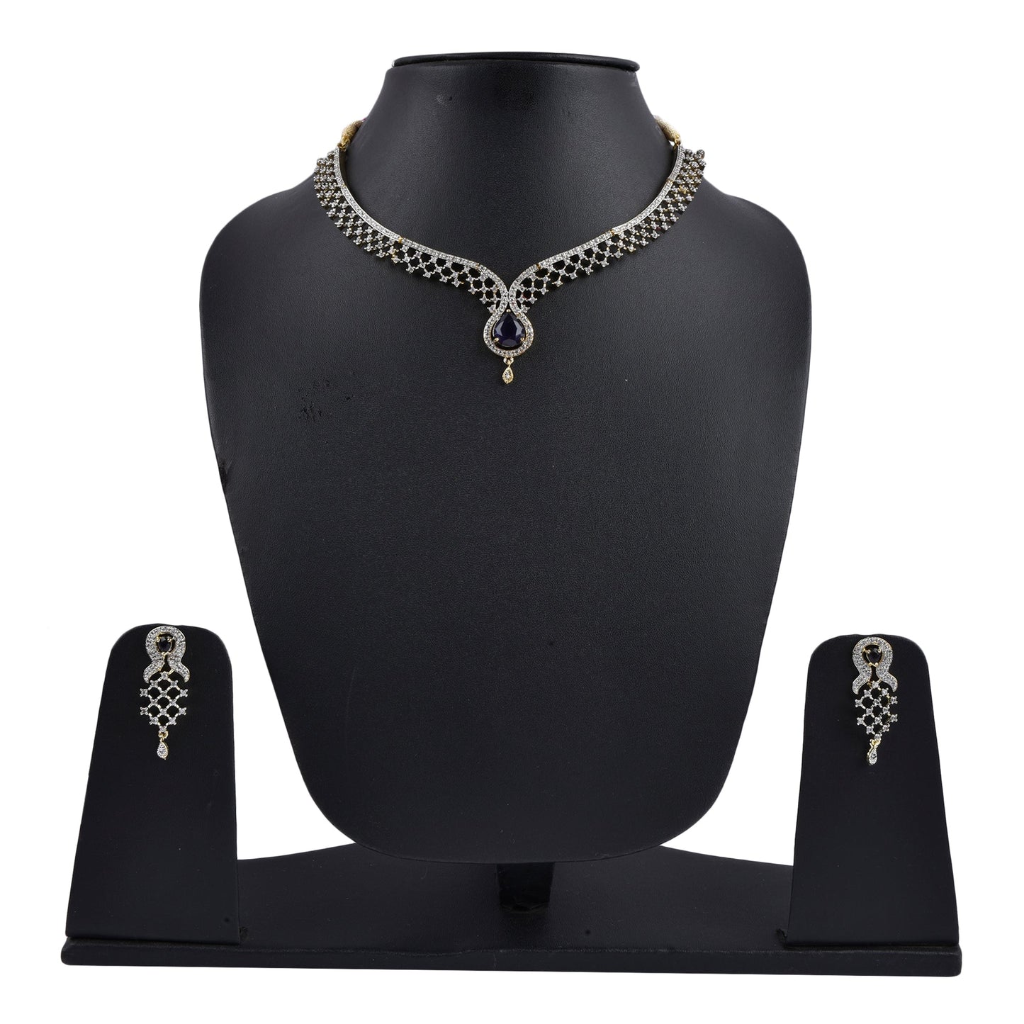 Rhodium-Plated Alloy Blue Classy Ad Necklace Set - The Pari - Swadesiicart