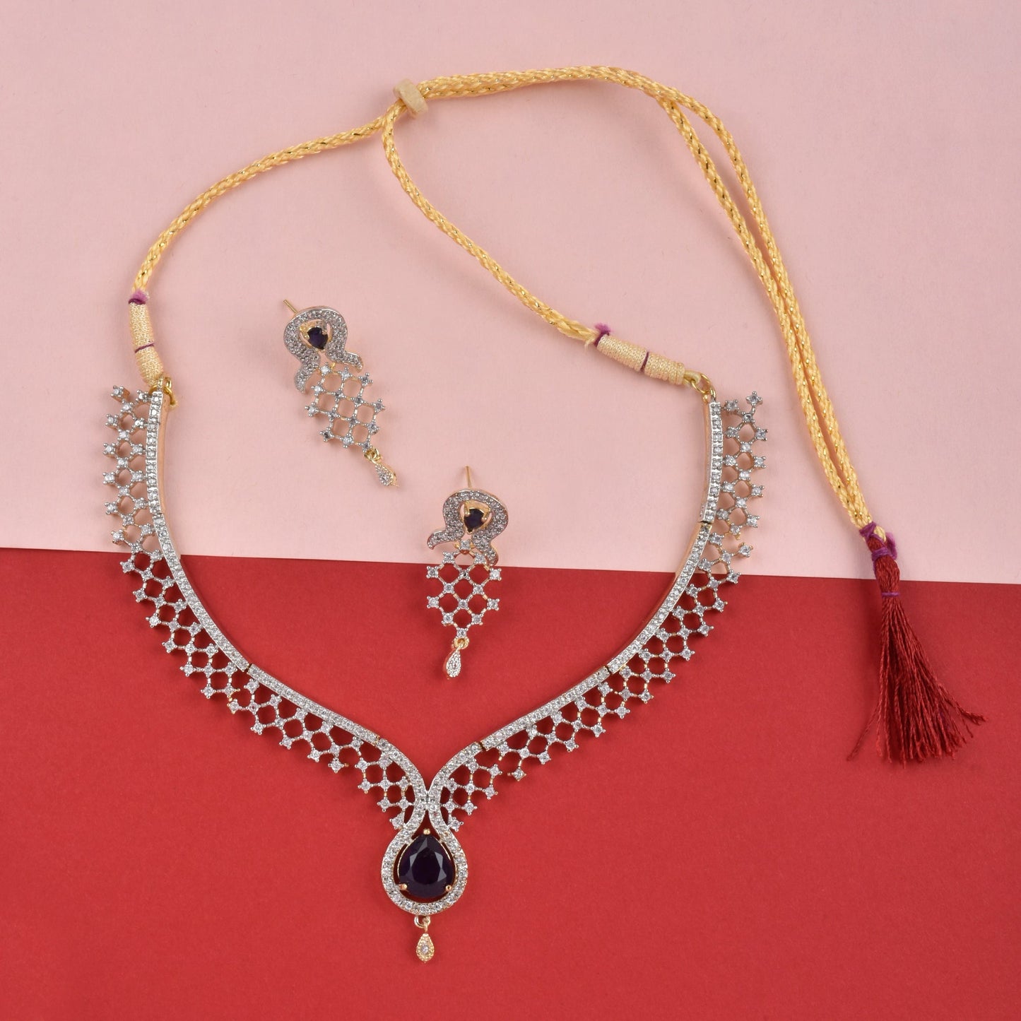 Rhodium-Plated Alloy Blue Classy Ad Necklace Set - The Pari - The Pari - Dinesh Associates