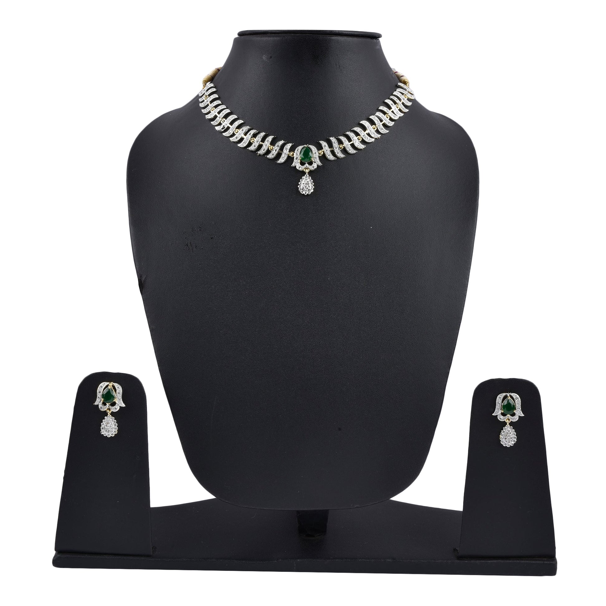 Rhodium-Plated Alloy Nagin Inspired Green Stone Ad Necklace Set - The Pari - Swadesiicart