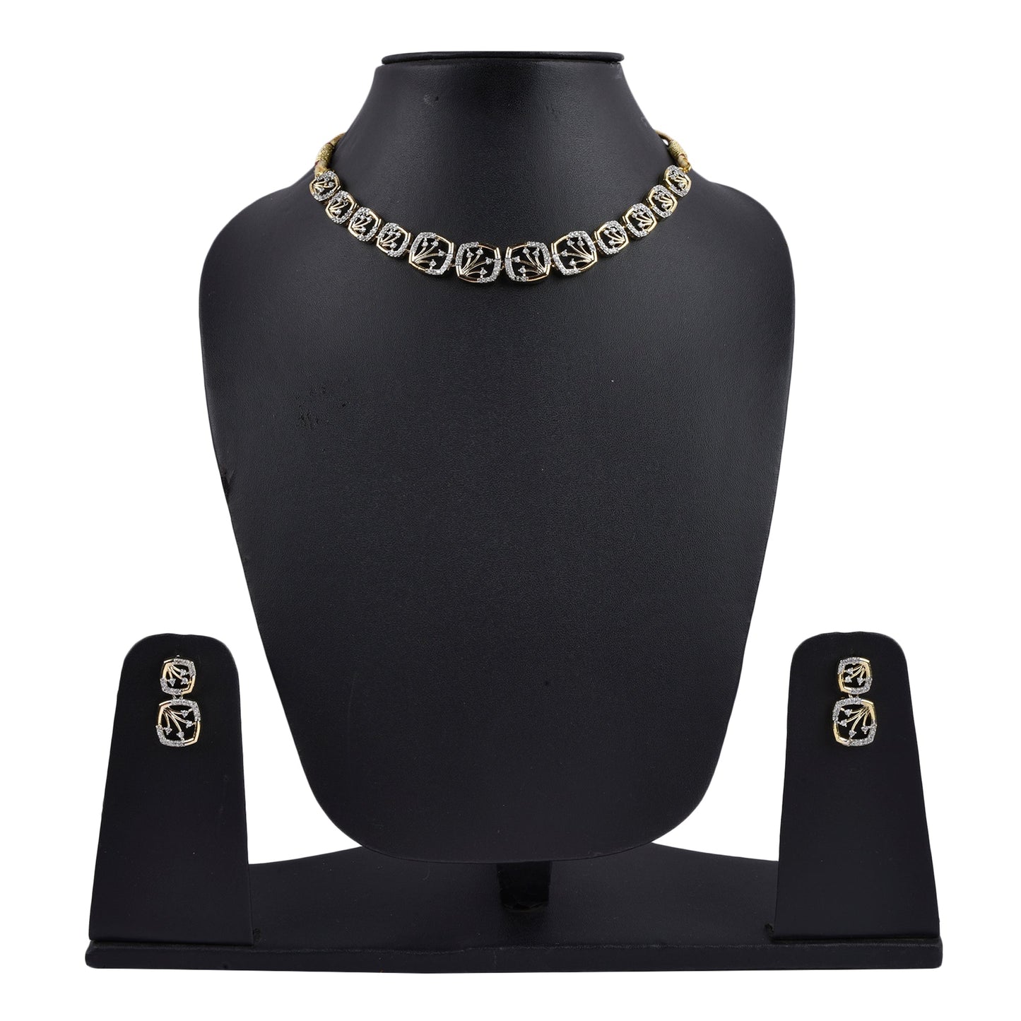 Rhodium-Plated Alloy Designer Ad Square Necklace Set - The Pari - Swadesiicart