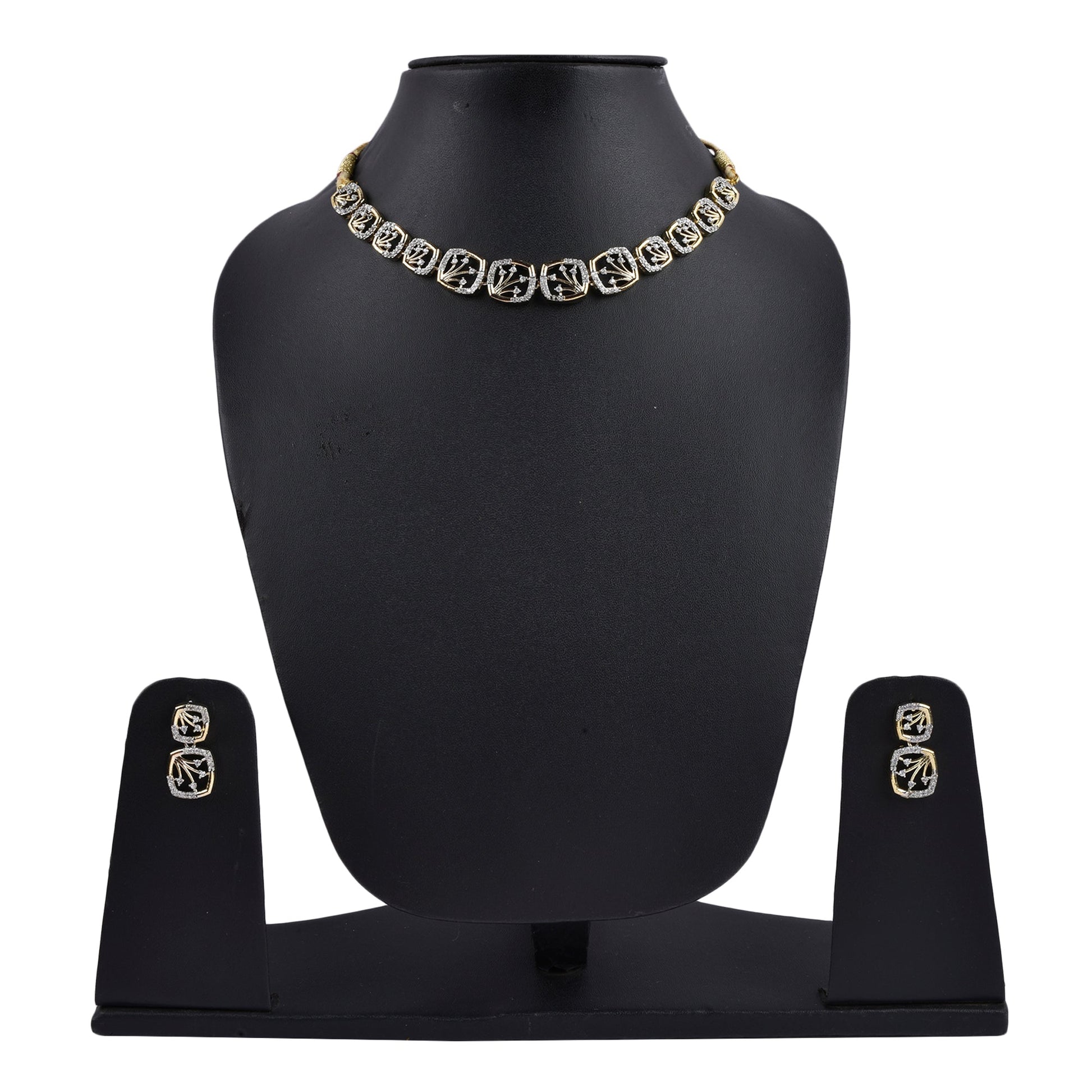 Rhodium-Plated Alloy Designer Ad Square Necklace Set - The Pari - Swadesiicart