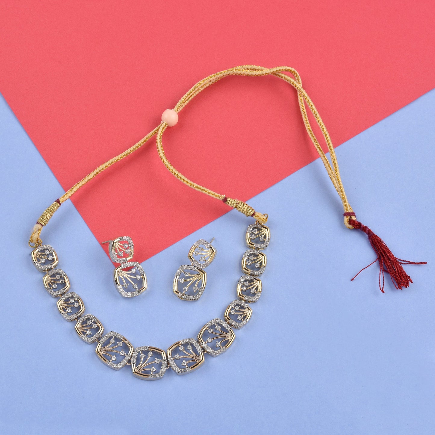 Rhodium-Plated Alloy Designer Ad Square Necklace Set - The Pari - The Pari - Dinesh Associates