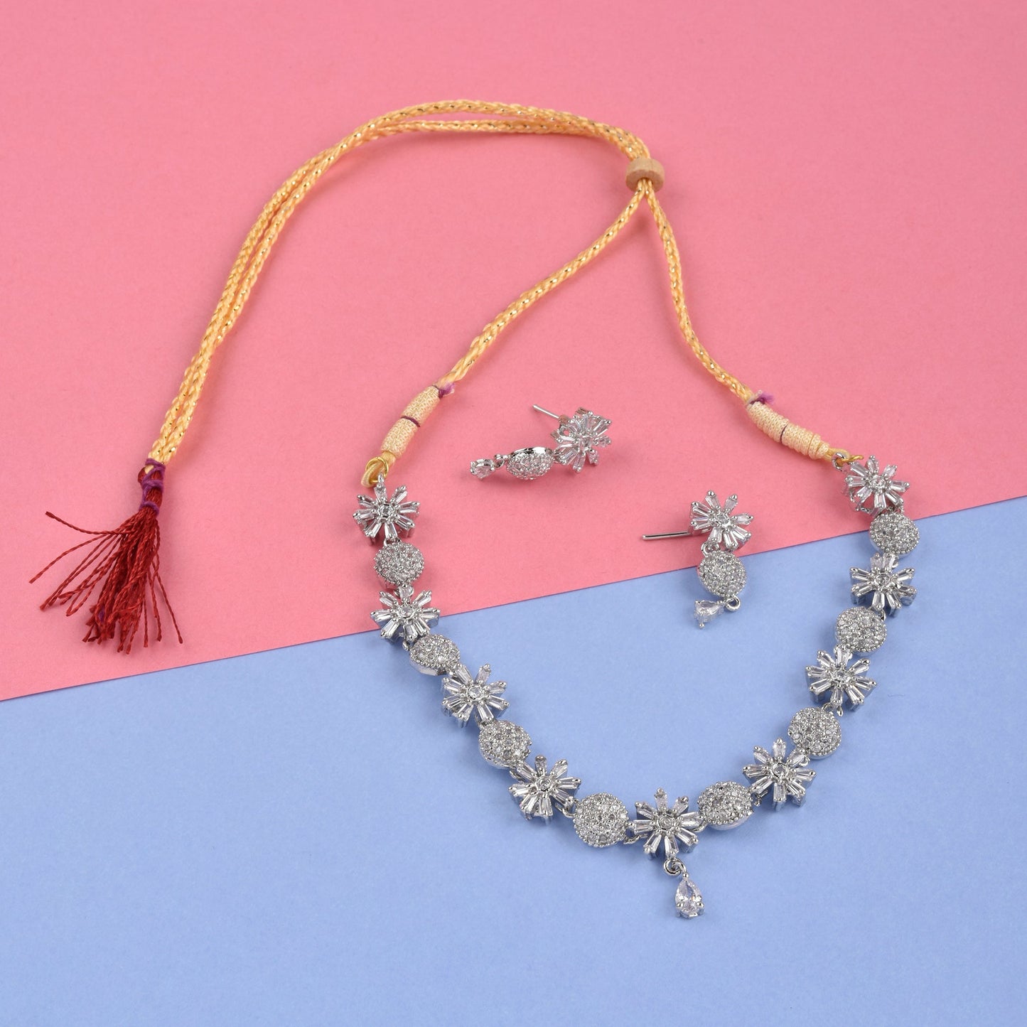 Rhodium-Plated Alloy Denty Look Designer Ad Necklace - The Pari | Swadesiicart