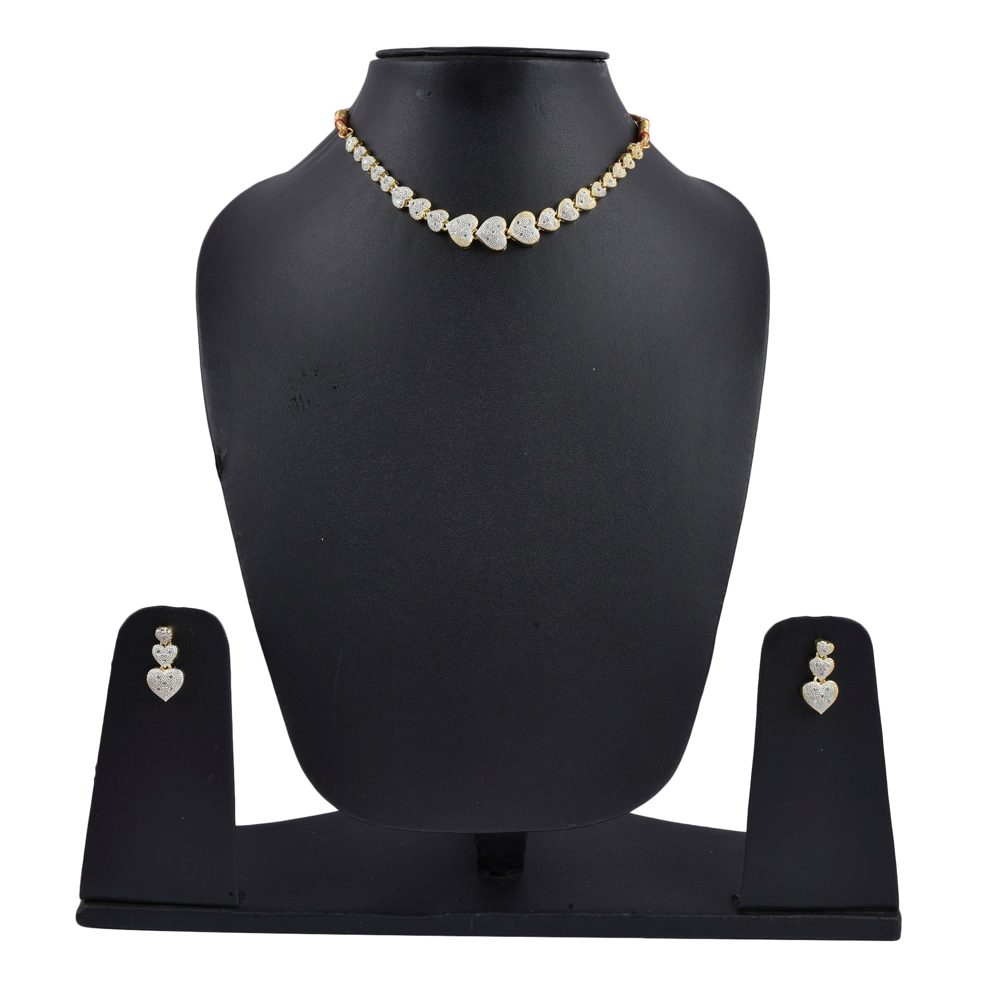 Rhodium-Plated Alloy Heart Shape Ad Necklace With Bracelet - The Pari - Swadesiicart