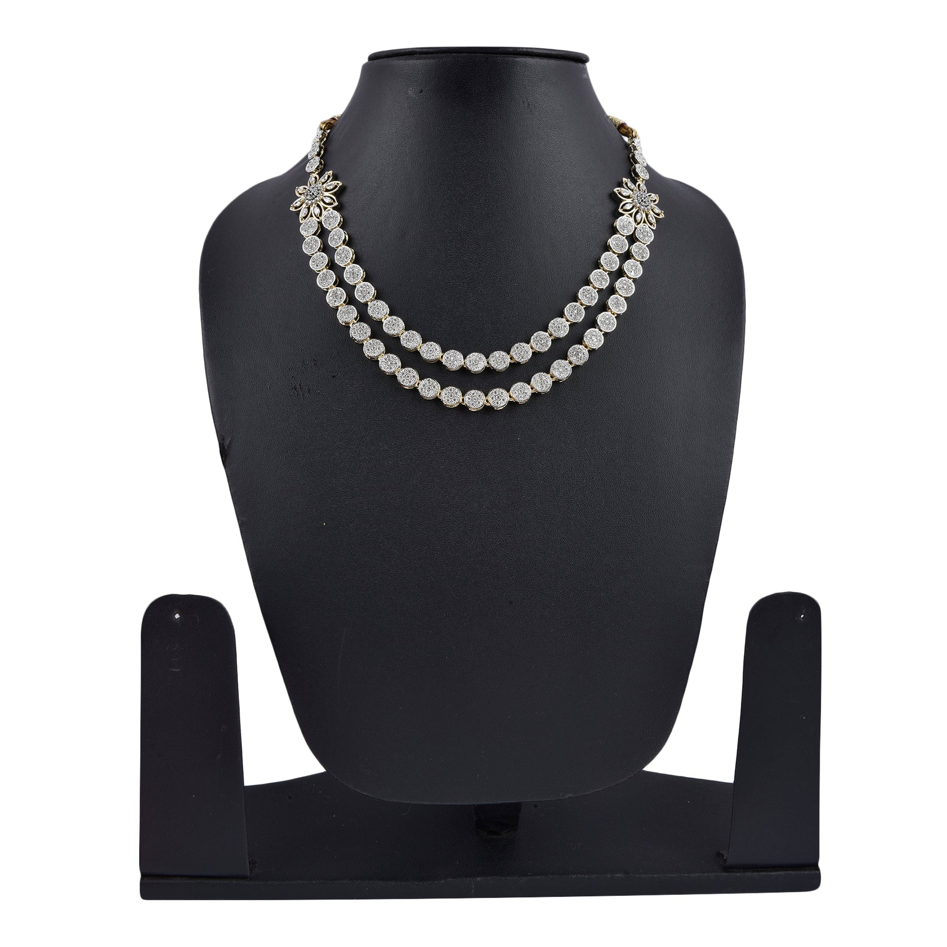 Rhodium-Plated Alloy Double Layer Ad Necklace Set - The Pari - Swadesiicart