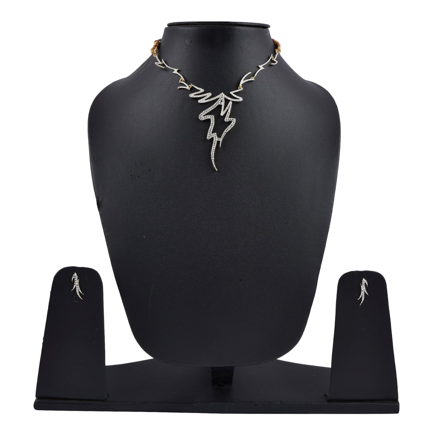Rhodium-Plated Alloy Assymetric Designer Ad Necklace Set - The Pari - Swadesiicart