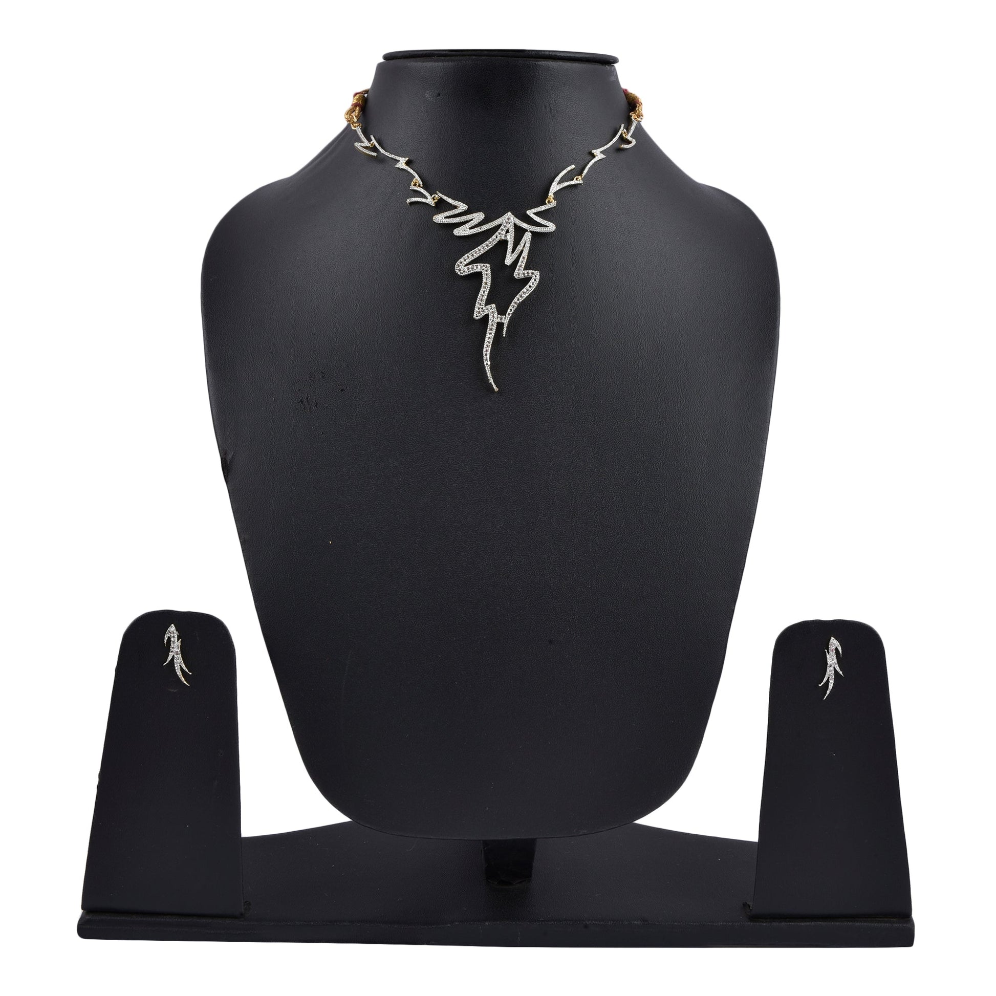 Rhodium-Plated Alloy Assymetric Designer Ad Necklace Set - The Pari - Swadesiicart