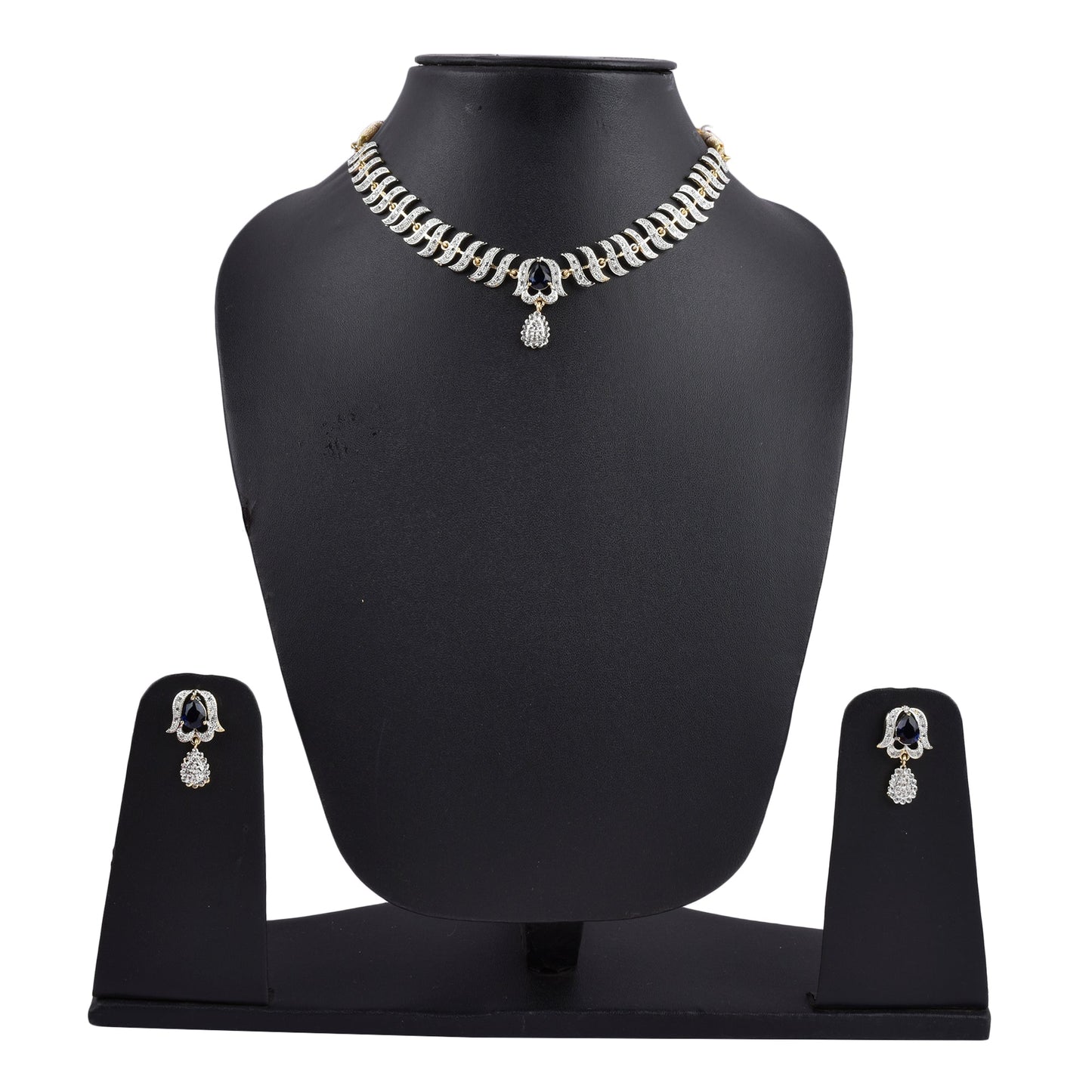 Rhodium-Plated Alloy Nagin Inspired Blue Stone Ad Necklace Set - The Pari - Swadesiicart