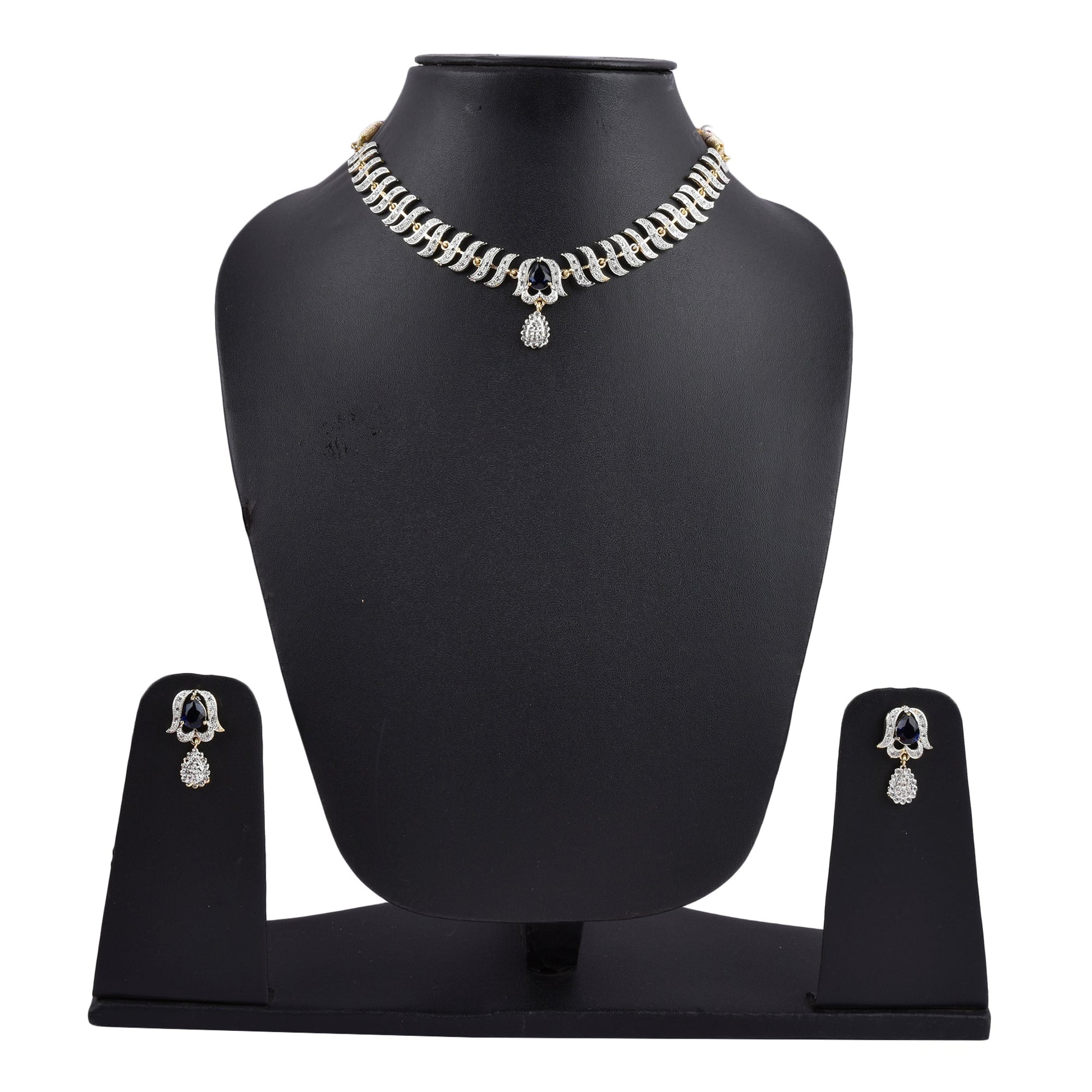Rhodium-Plated Alloy Nagin Inspired Blue Stone Ad Necklace Set - The Pari - Swadesiicart
