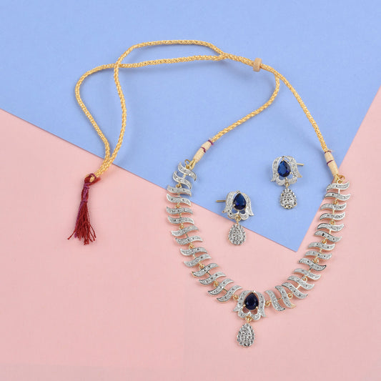 Rhodium-Plated Alloy Nagin Inspired Blue Stone Ad Necklace Set - The Pari - The Pari - Dinesh Associates