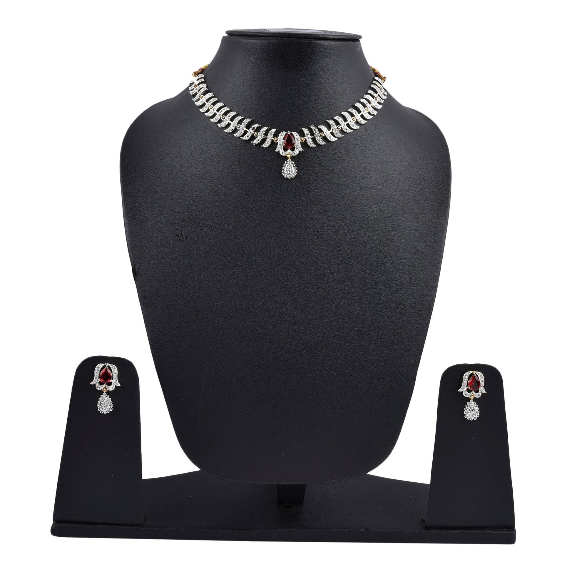 Rhodium-Plated Alloy Nagin Inspired Ruby Stone Ad Necklace Set - The Pari - Swadesiicart