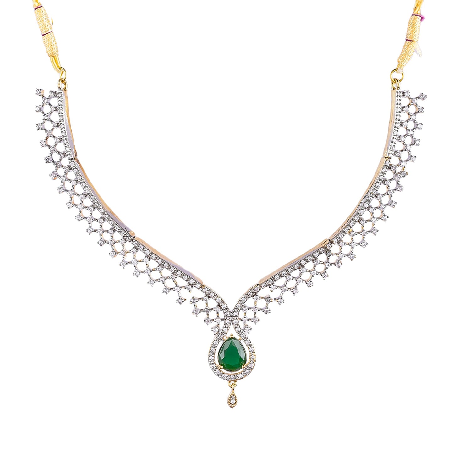Rhodium-Plated Alloy Green Classy Ad Necklace Set - The Pari - Swadesiicart