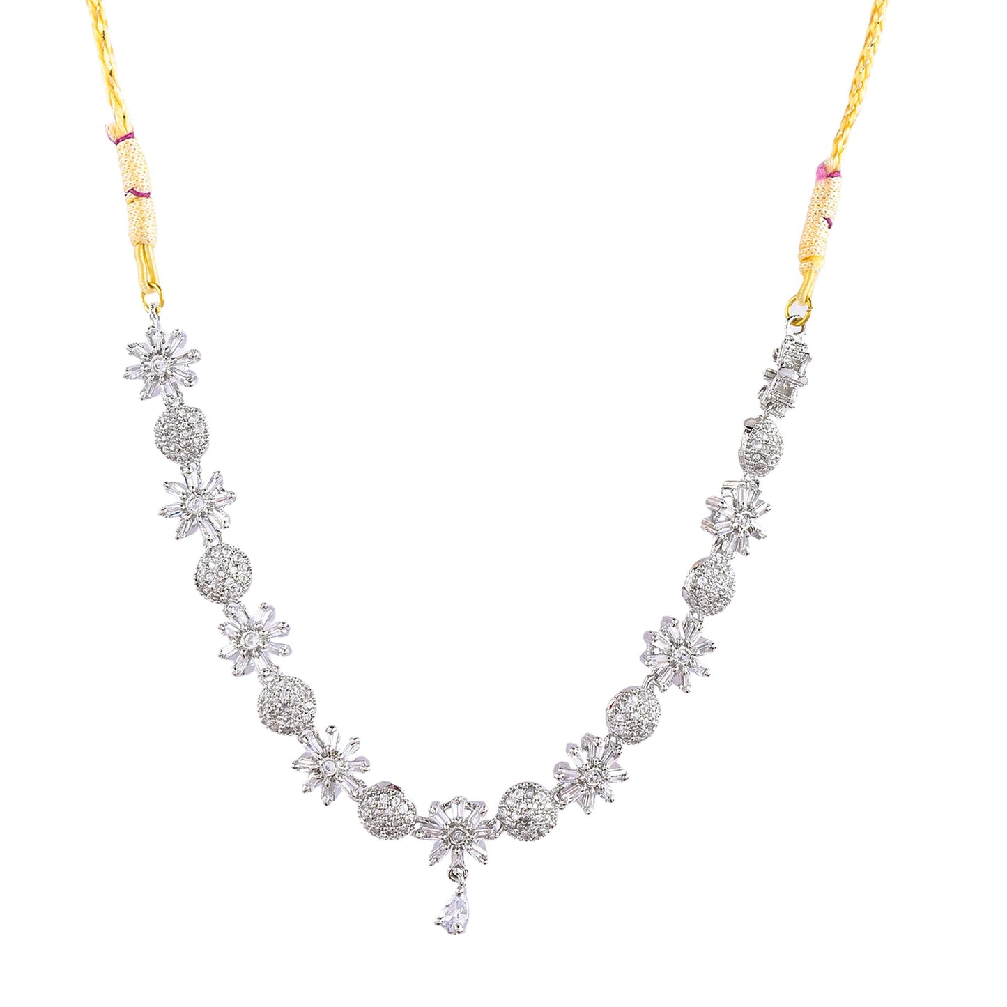 Rhodium-Plated Alloy Denty Look Designer Ad Necklace - The Pari | Swadesiicart