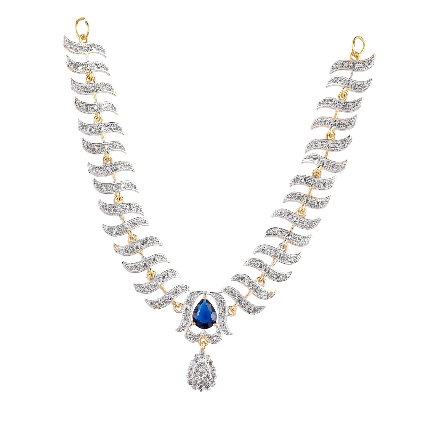 Rhodium-Plated Alloy Nagin Inspired Blue Stone Ad Necklace Set - The Pari - Swadesiicart
