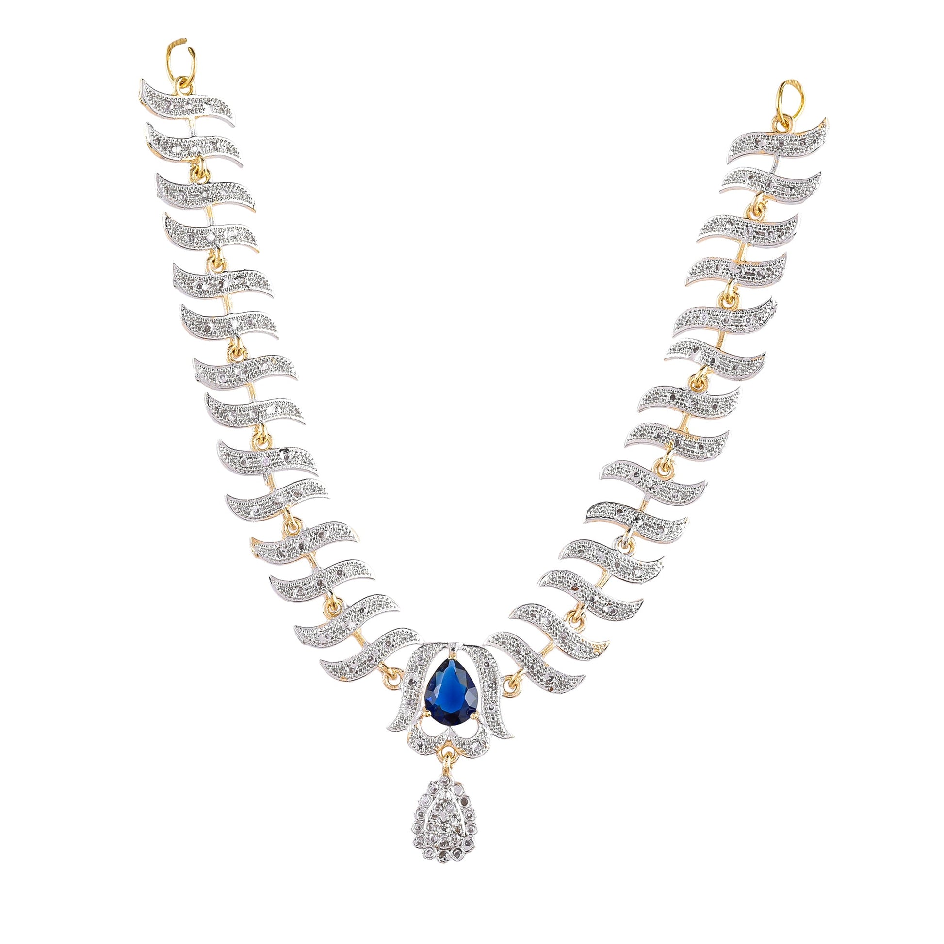 Rhodium-Plated Alloy Nagin Inspired Blue Stone Ad Necklace Set - The Pari - Swadesiicart