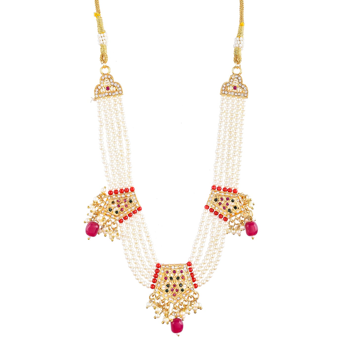 Gold-Polished Alloy Pearl Choker Set With Jadau Kundan Work Motifs - The Pari | Swadesiicart