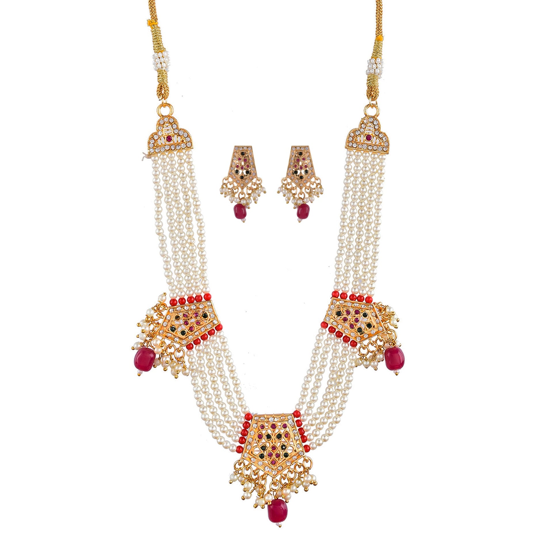 Gold-Polished Alloy Pearl Choker Set With Jadau Kundan Work Motifs - The Pari | Swadesiicart