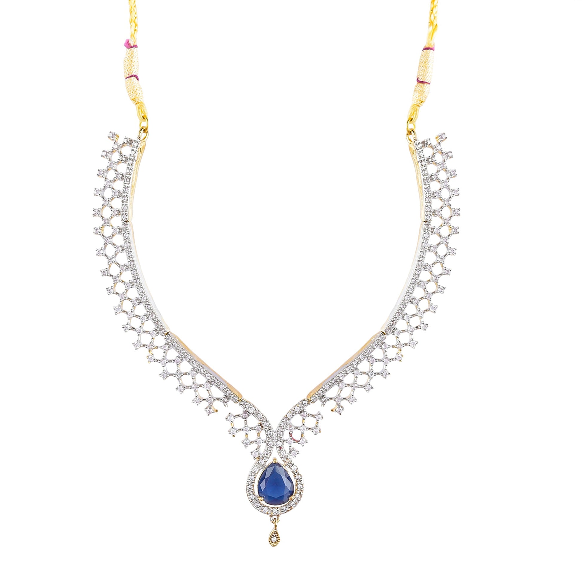 Rhodium-Plated Alloy Blue Classy Ad Necklace Set - The Pari - Swadesiicart