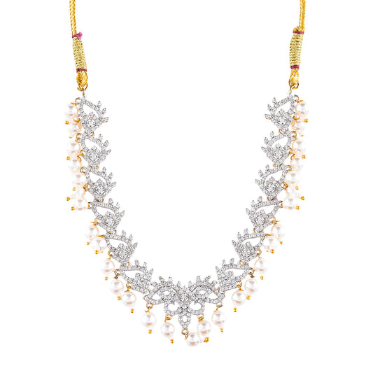 Rhodium-Plated Alloy Pearl Hanging Designer Choker Necklace - The Pari | Swadesiicart