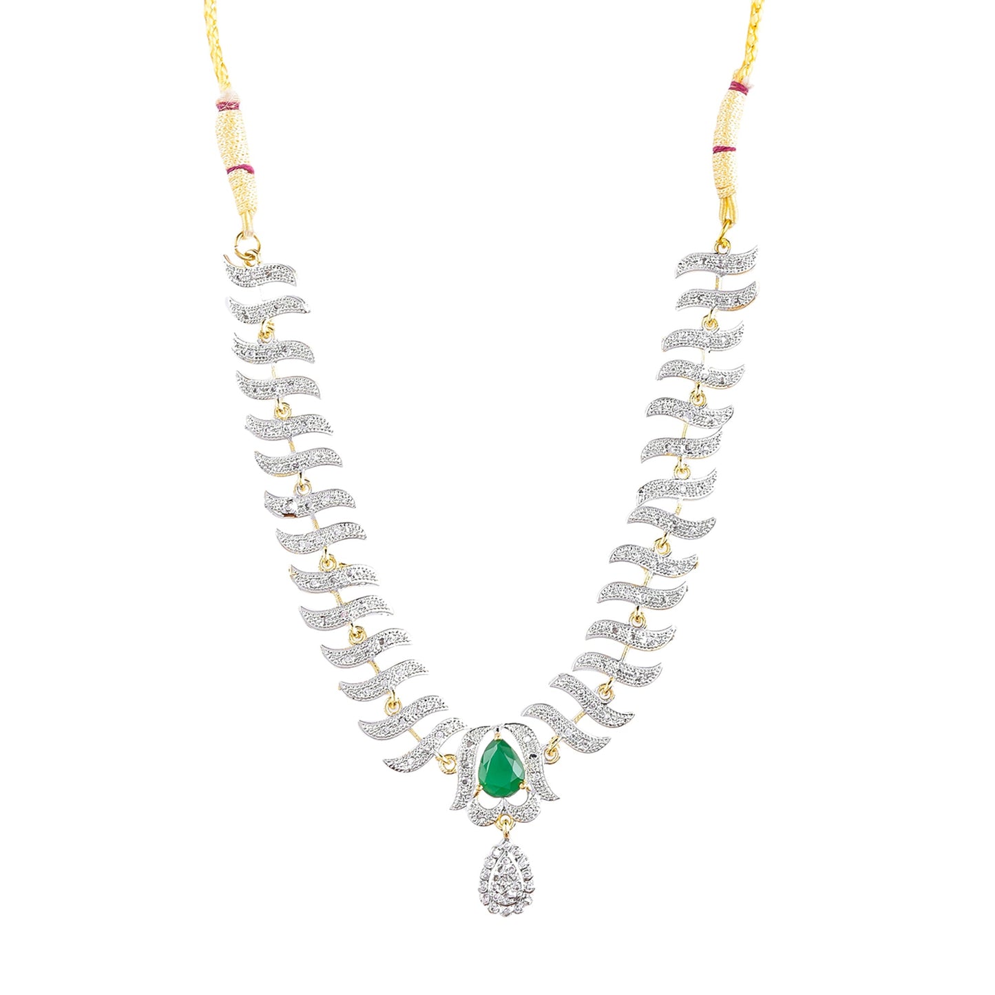 Rhodium-Plated Alloy Nagin Inspired Green Stone Ad Necklace Set - The Pari - Swadesiicart