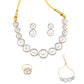 Rhodium-Plated Alloy American Diamond Circle Style Necklace With Earring Ring And Bracelet Set - The Pari - Swadesiicart